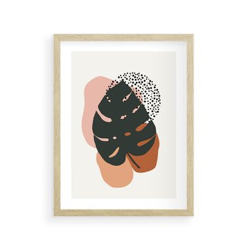 Plakat w ramie 30x40 - Minimalizm w Liściach Monstery: Plamy i Kropki - minimalizm, monstera plamy - rama drewno