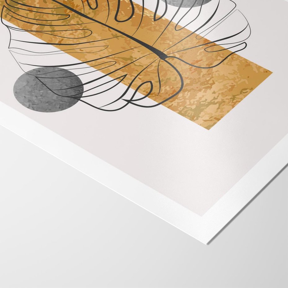 Plakat bez ramy 50x70 - Minimalistyczna Monstera: Złoty Prostokąt - liść monstery, minimalizm