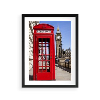 Plakat w ramie 50x70 - Ikoniczna budka telefoniczna w Londynie - budka, telefoniczna - rama czarna