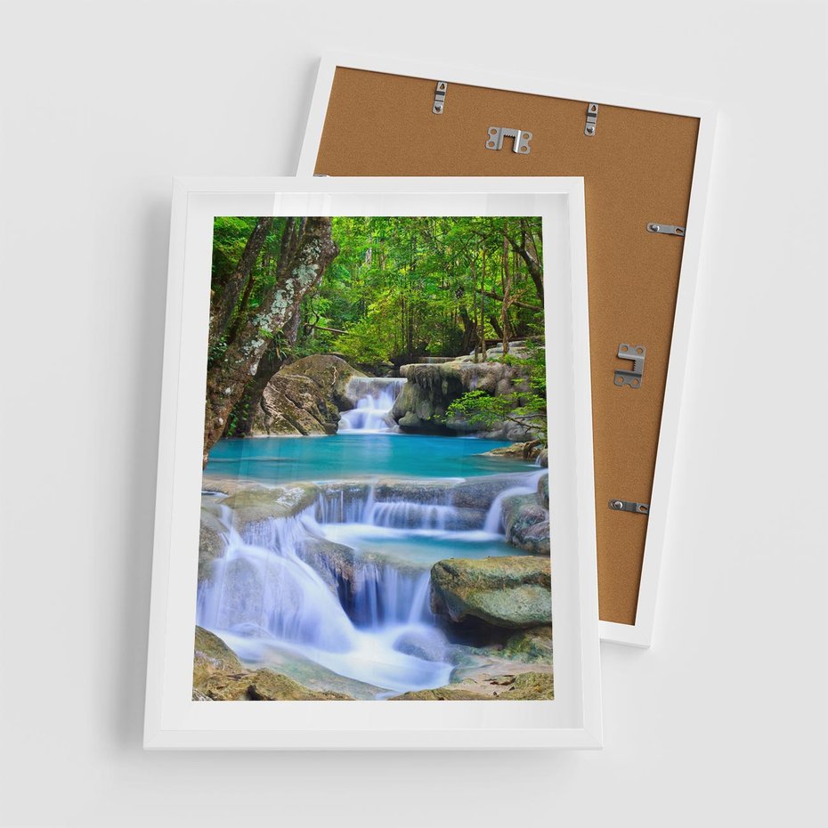 Plakat w ramie 50x70 - Siła Rzeki i Urok Wodospadu - rzeka, wodospad - rama biała