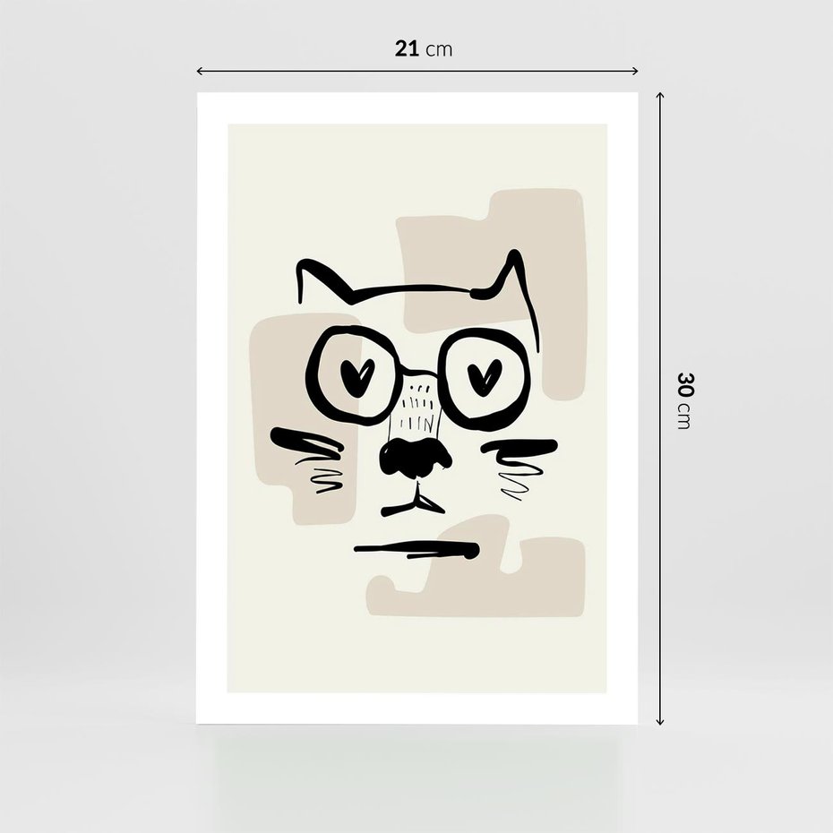Plakat bez ramy 21x30 - Minimalistyczny Kot: Czarna Kreska - kot, grafika
