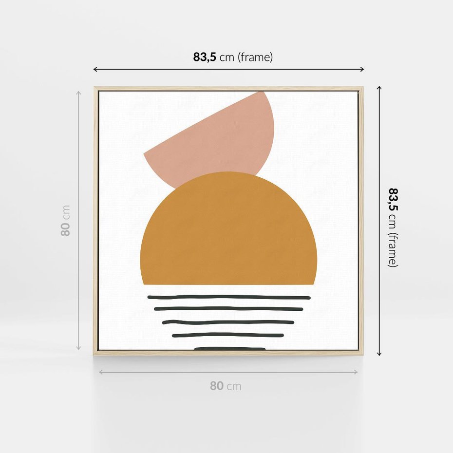 Obraz w ramie 80x80 - Kolory Przyszłości - kompozycja kół i kresek, ciepłe kolory - rama drewno