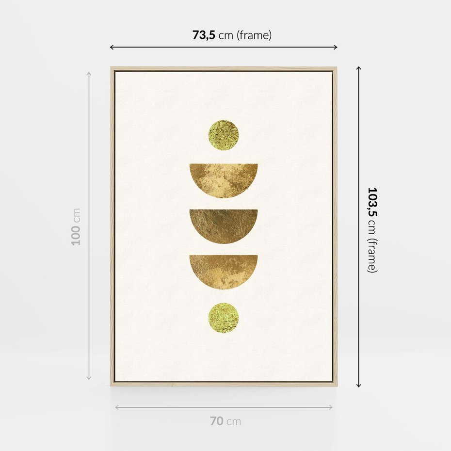 Obraz w ramie 70x100 - Harmonijne Odbicia - geometryczne złote kształty, tekstura - rama drewno