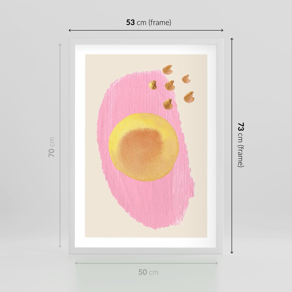 Plakat w ramie 50x70 - Migotliwe Dziwne Ścieżki - abstrakcyjna różowa plama, akwarela - rama biała
