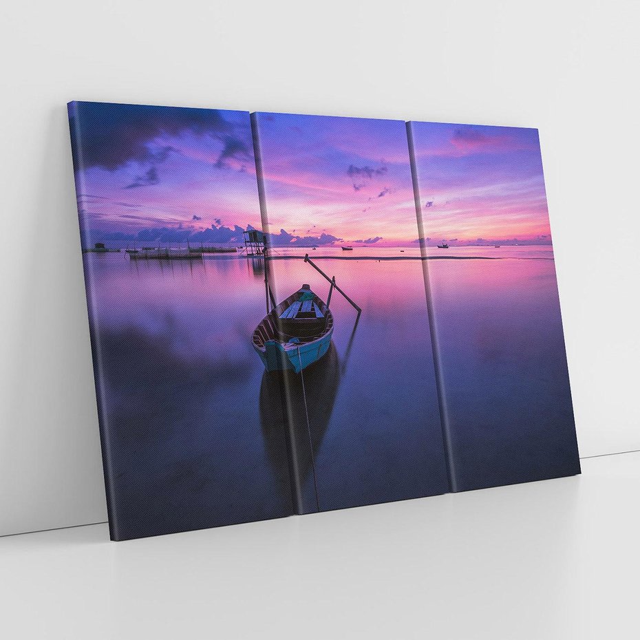 Obraz na płótnie 120x80 - Łódka i zachód słońca nad morzem - łódka, morze