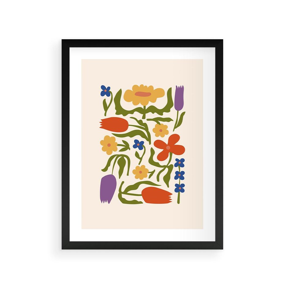 Plakat w ramie 30x40 - Minimalistyczna Harmonia - kwiaty, sztuka nowoczesna - rama czarna