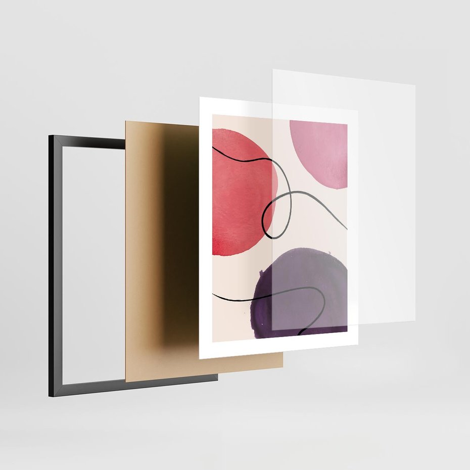 Plakat w ramie 40x50 - Migoczące Echo - abstrakcyjne akwarelowe plamy, nieregularne linie - rama czarna