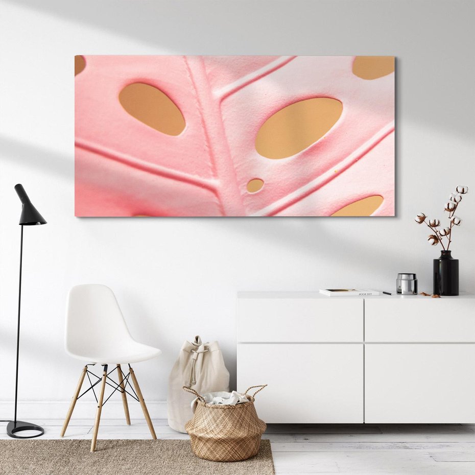 Obraz na płótnie 100x50 - Różowa monstera w pełnym rozkwicie - różowa, monstera