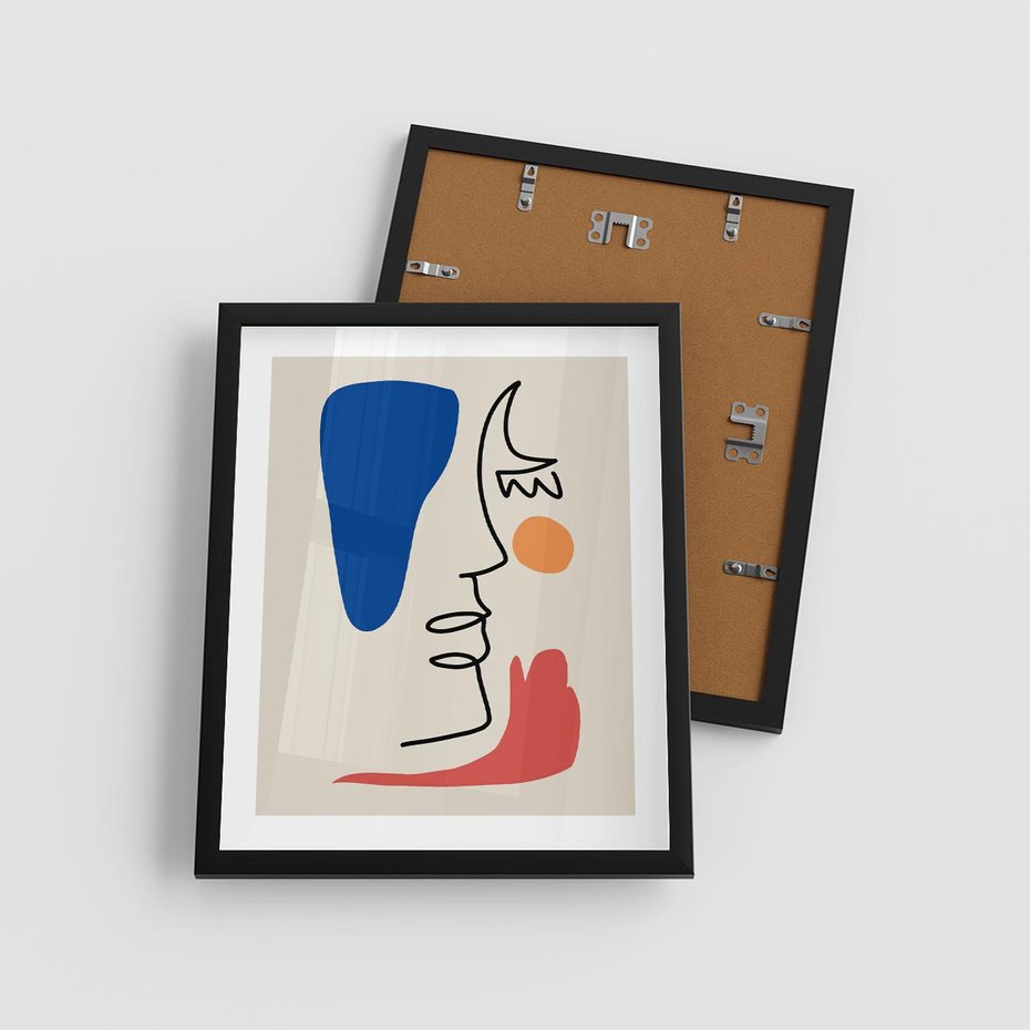 Plakat w ramie 40x50 - Rozbijające Symfonie Form - abstrakcyjny obraz, przypomina twarz - rama czarna