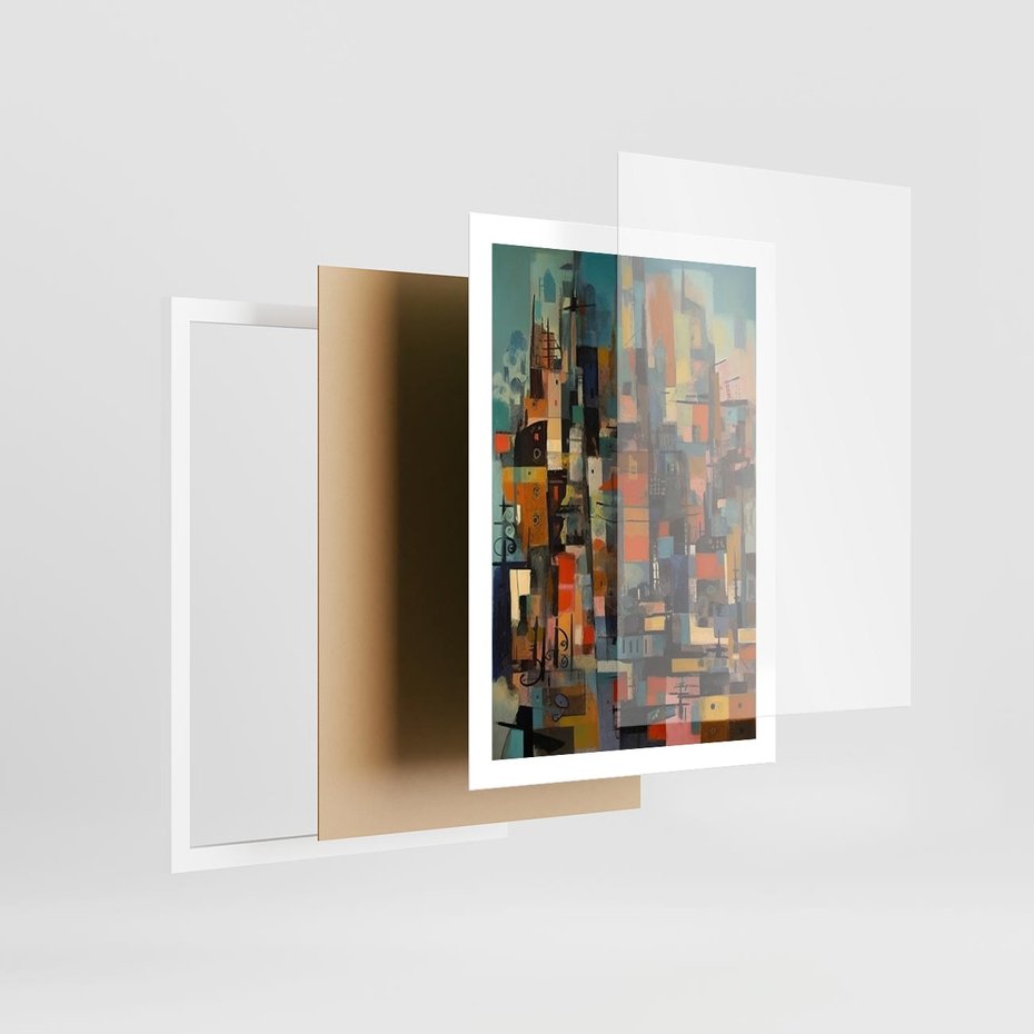 Plakat w ramie 50x70 - Zaklęte Odbicia Nienormalności - styl mid century, nowoczesna sztuka - rama biała