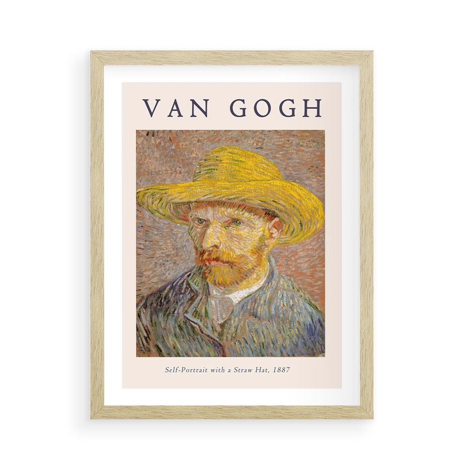 Plakat w ramie 50x70 - Autoportret van Gogha - van gogh, autoportret - rama drewno
