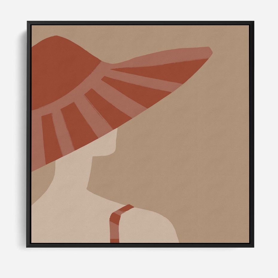 Obraz w ramie 50x50 - Kobiecy Portret - plakat retro, kobieta w kapeluszu - rama czarna