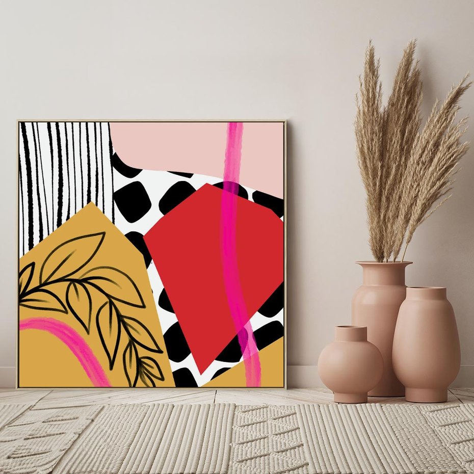 Obraz w ramie 80x80 - Wnętrza Form - abstrakcyjna kompozycja, różne tekstury - rama drewno