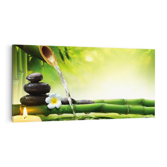 Obraz na płótnie 100x50 - Harmonia natury: Bambus, woda, kamienie - bambus, woda