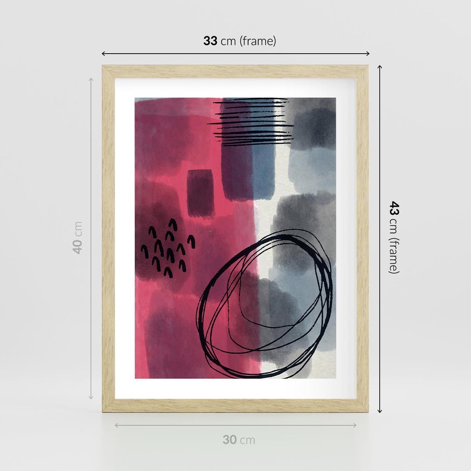 Plakat w ramie 30x40 - Formy w Różu i Granacie - abstrakcja, różne formy - rama drewno