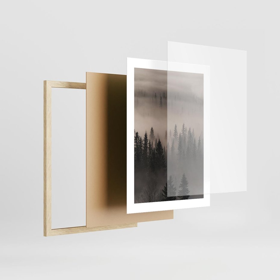 Plakat w ramie 30x40 - Mglista Opowieść Lasu - las, mgła - rama drewno