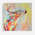 Obraz w ramie 50x50 - Impresje snów malarza - kolorowy olejny obraz, jeleń ryczący na rykowisku - rama biała