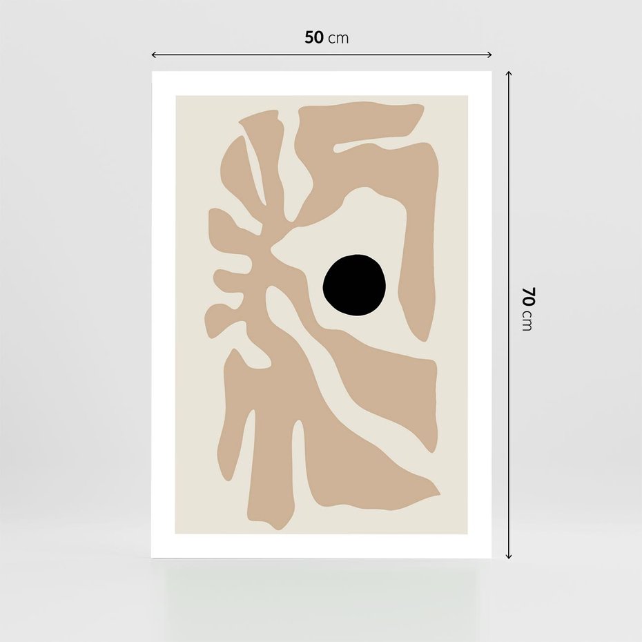 Plakat bez ramy 50x70 - Eksploracja Abstrakcji - beżowa absrakcyjna kompozycja, czarny akcent