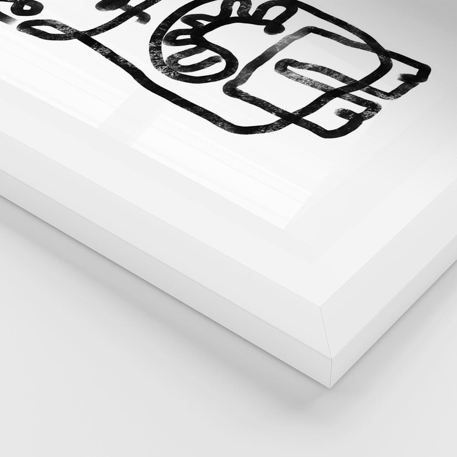 Plakat w ramie 40x50 - Portret Kociej Duszy - szkic kota, prymitywizm - rama biała