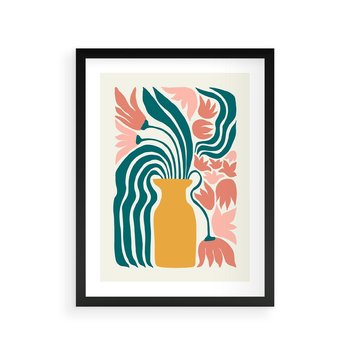 Plakat w ramie 30x40 - Kolorowe Pasmo - abstrakcyjne kwiaty w wazonie, pdastelowe kolory - rama czarna