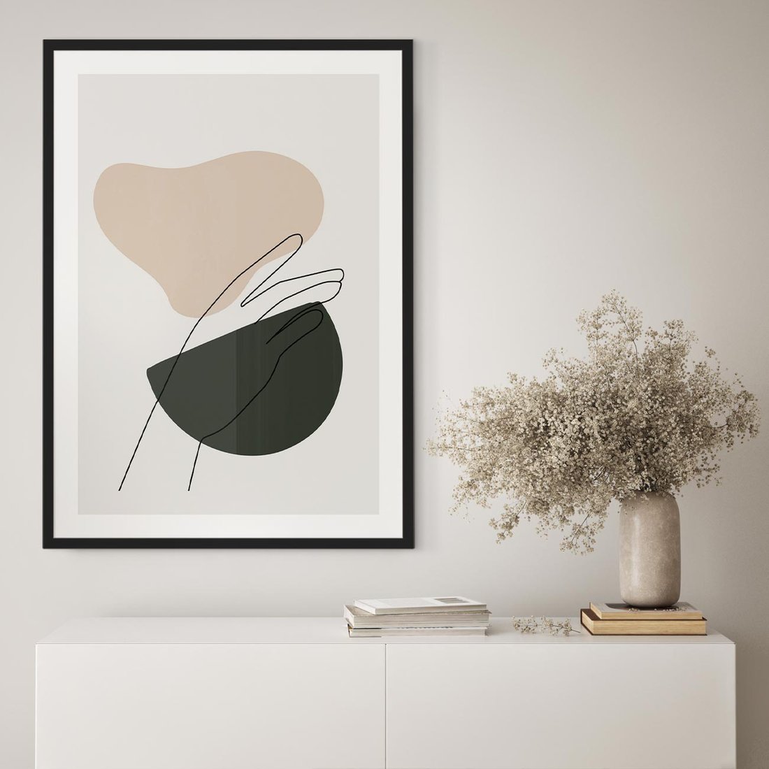 Plakat w ramie 50x70 - Rozkwitająca Opowieść - szkic jedną linią, one lone - rama czarna