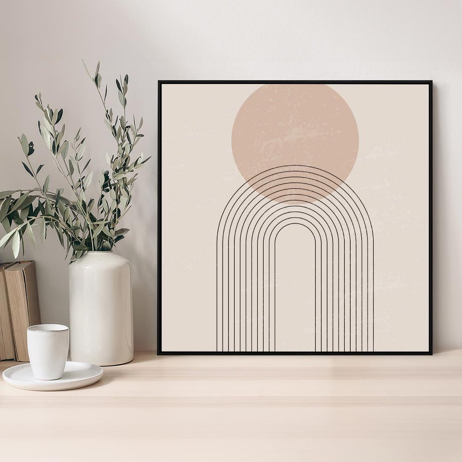 Obraz w ramie 50x50 - Konturem Zdefiniowane - boho plakat, minimalizm - rama czarna