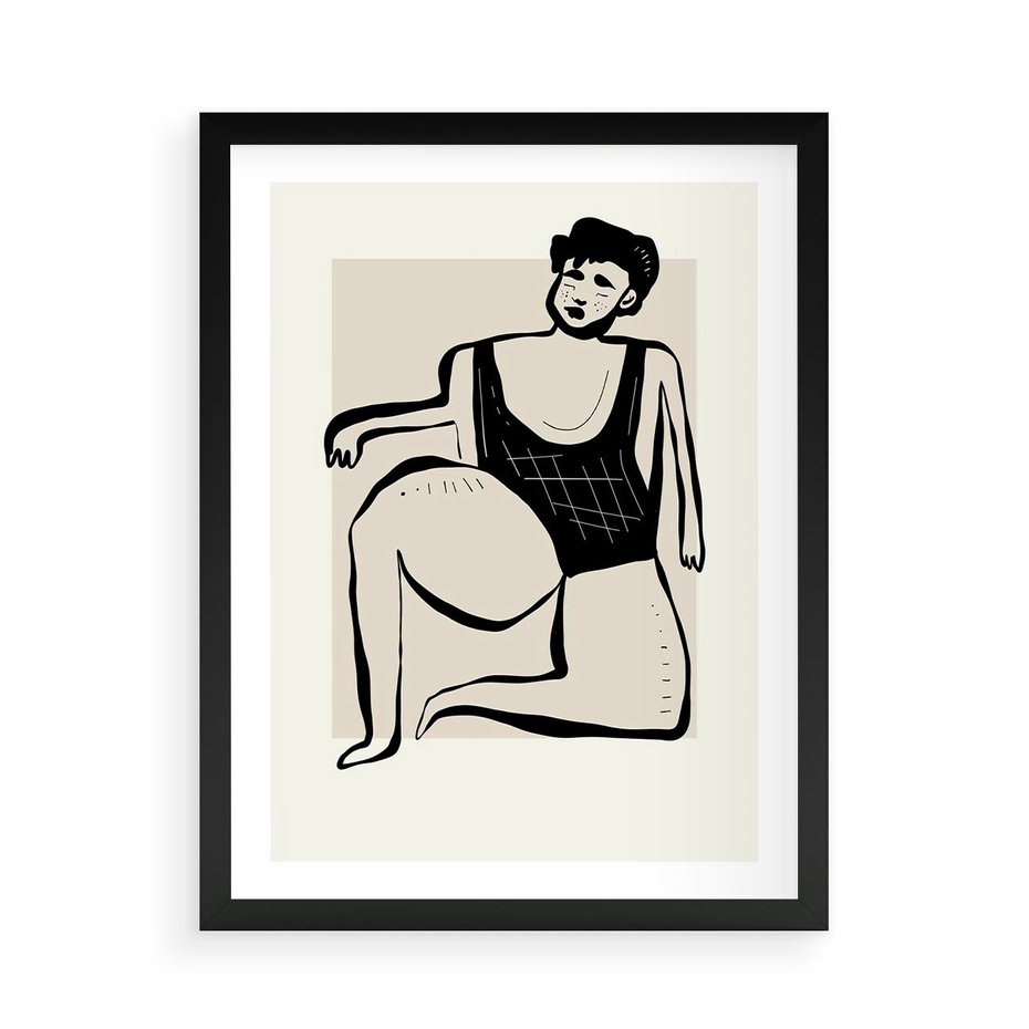 Plakat w ramie 50x70 - Szkic Kobiety w Czerni i Bieli - grafika, modern - rama czarna