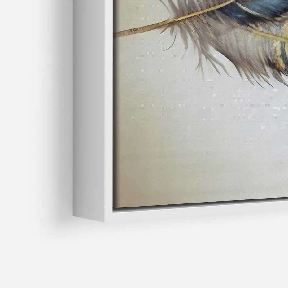 Obraz w ramie 100x70 - Granatowo-Złote Pióra - sztuka, granatowe i złote pióra - rama biała