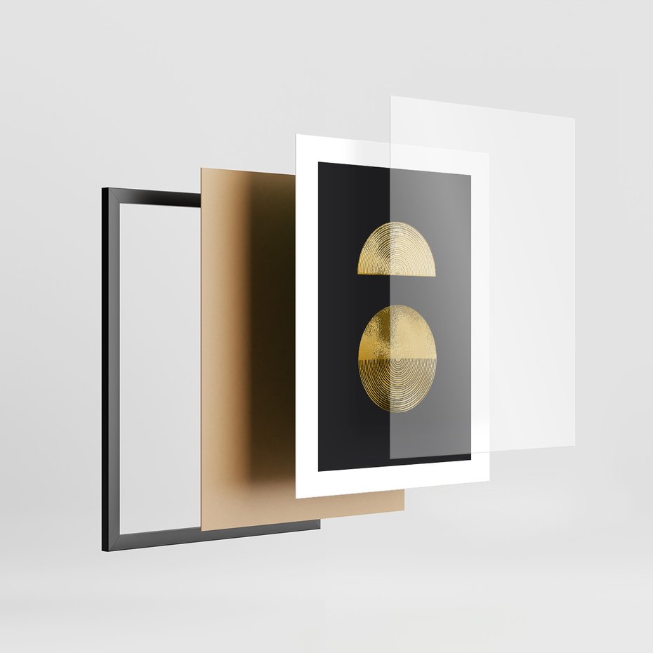 Zestaw obrazy w ramie 30x40 galeria - Złoto, minimalizm, geometryczne - rama czarna