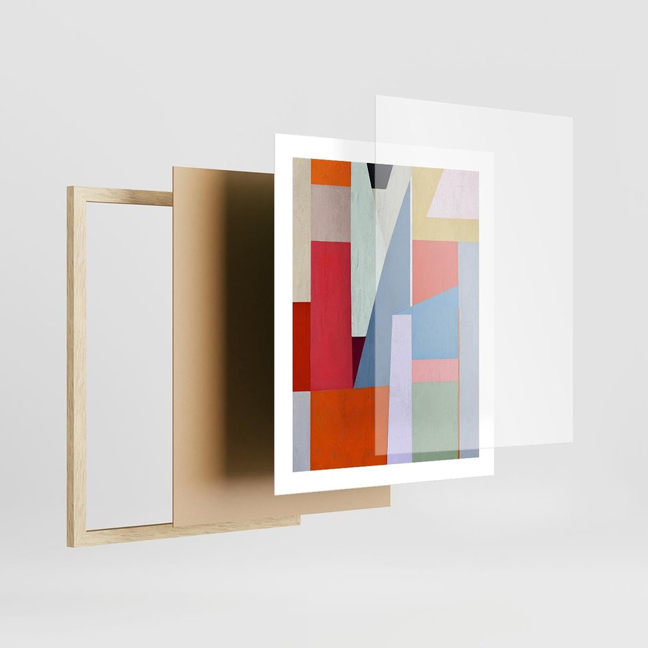 Plakat w ramie 40x50 - Migotliwe Nastroje Kształtów - różne geometryczne formy, olejny obraz - rama drewno