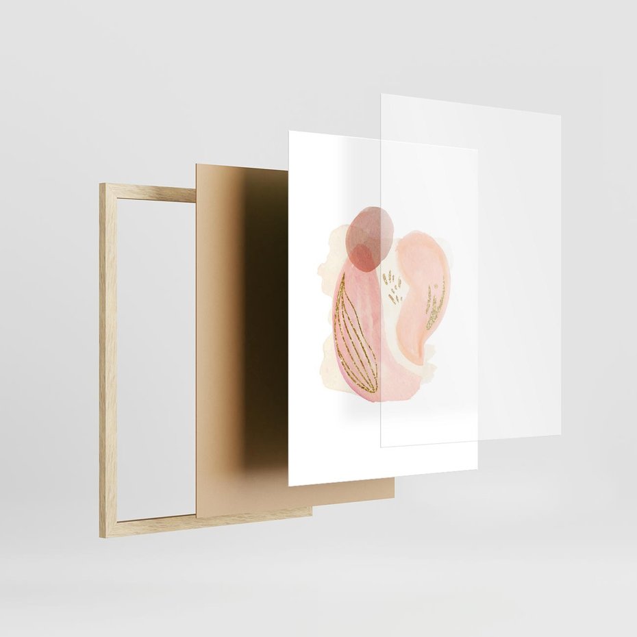 Plakat w ramie 30x40 - Impresje Przenikających Form - abstrakcyjne akwarelowe plamy, minimalizm - rama drewno