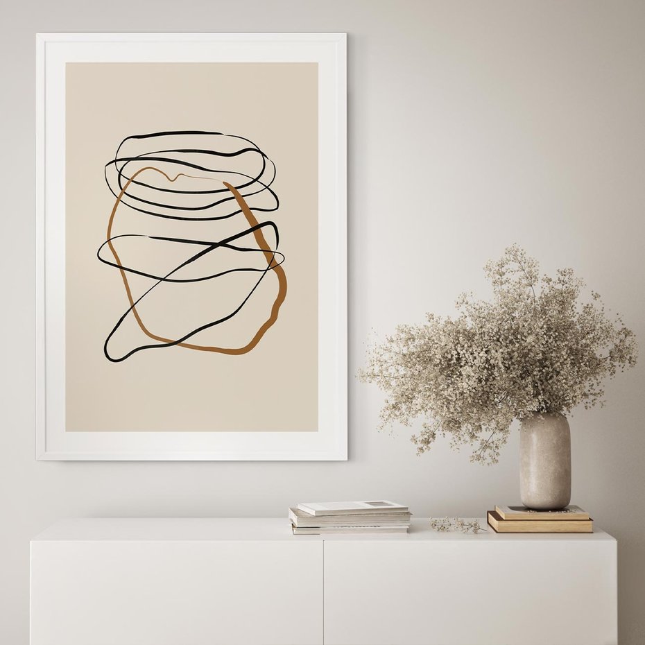 Plakat w ramie 40x50 - Bezczasowe Kontury - abstrakcyjne linie, zaplątane - rama biała