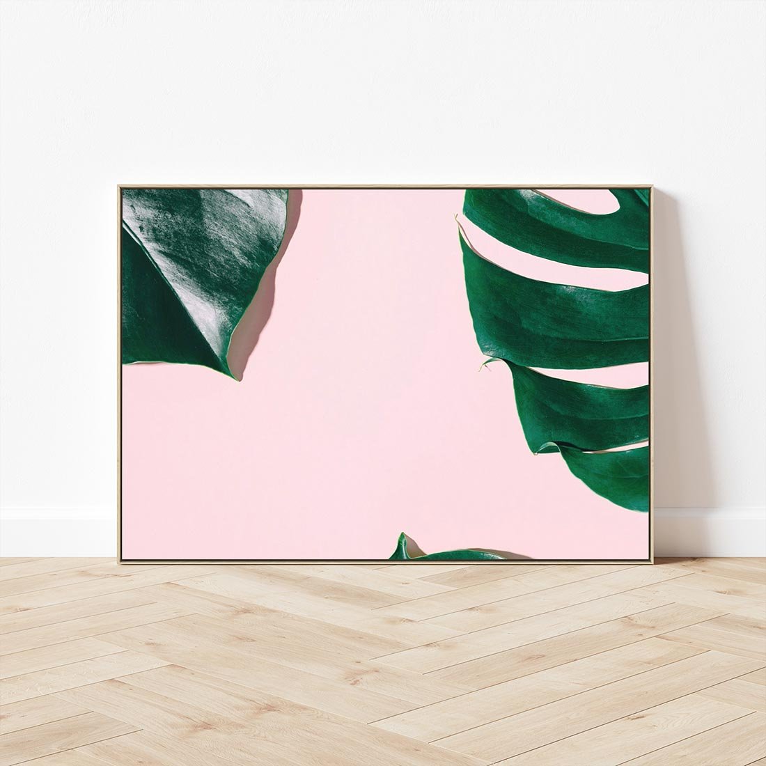 Obraz w ramie 70x50 - Siła Natury - liście, monstera - rama drewno