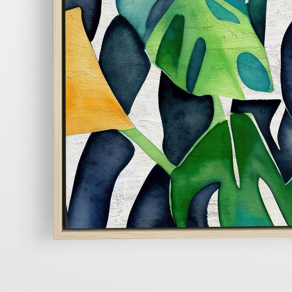 Obraz w ramie 50x70 - Tropikalne Pragnienia - akwarela, liście tropikalne - rama drewno