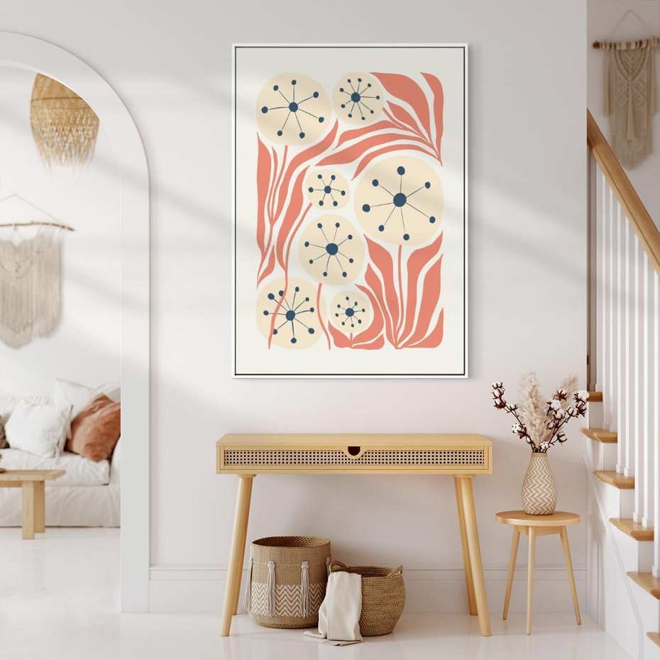 Obraz w ramie 70x100 - Impresje Harmonii - abstrakcyjne kwiaty, rośliny - rama biała