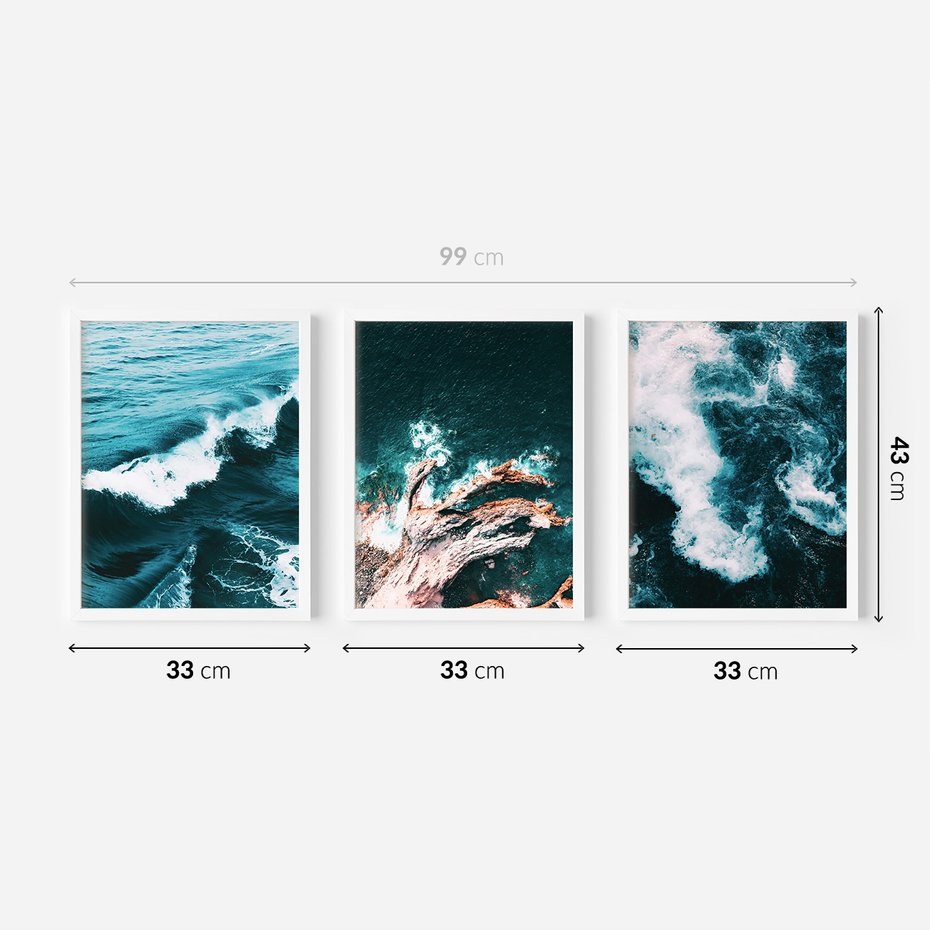 Zestaw obrazy w ramie 30x40 galeria - Morze, ocean, fale, woda - rama biała