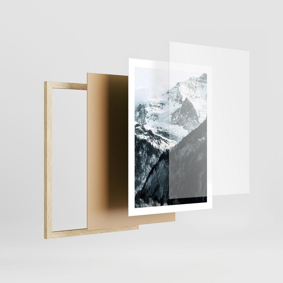Plakat w ramie 50x70 - Góry w Zimowym Uścisku - góry, ośnieżone szczyty - rama drewno