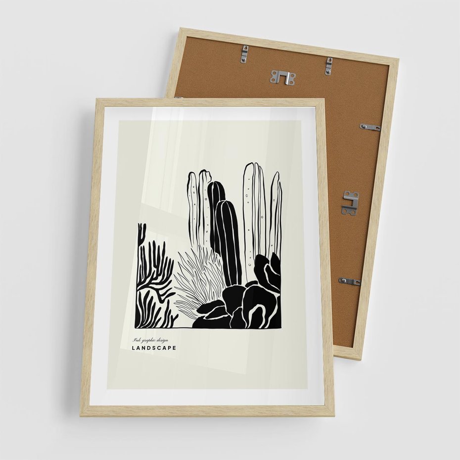 Plakat w ramie 50x70 - Boho Oaza - kaktusy, rośliny - rama drewno