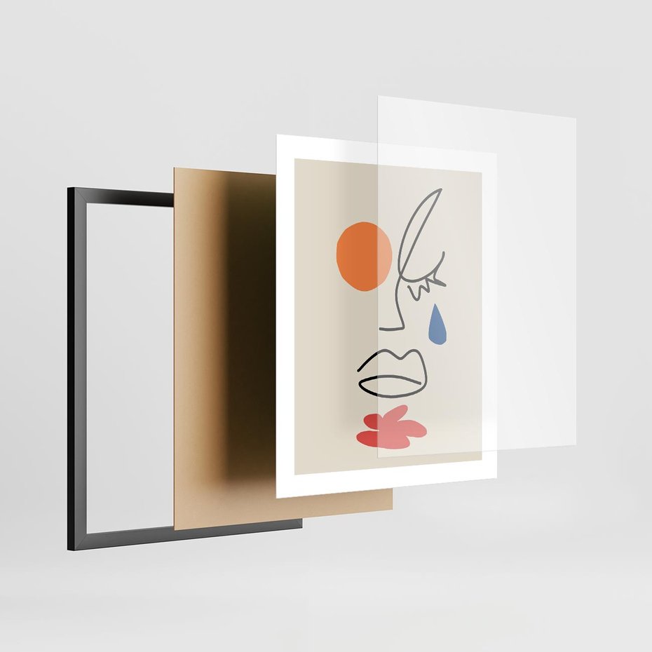 Plakat w ramie 40x50 - Impresje Plam - abstrakcyjny obraz, przypomina twarz - rama czarna