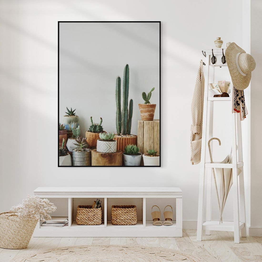 Obraz w ramie 50x70 - Naturalna Harmonia - kaktusy, liście - rama czarna