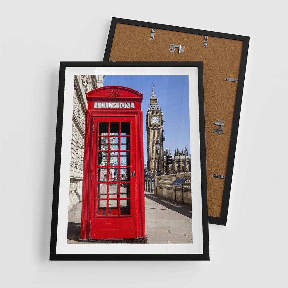 Plakat w ramie 50x70 - Ikoniczna budka telefoniczna w Londynie - budka, telefoniczna - rama czarna