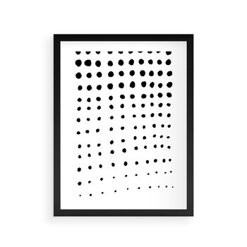 Plakat w ramie 50x70 - Abstrakcyjna Transformacja - abstrakcyjna kompozycja z czarnych kropek, minimalistyczny czarno bialy plakat - rama czarna