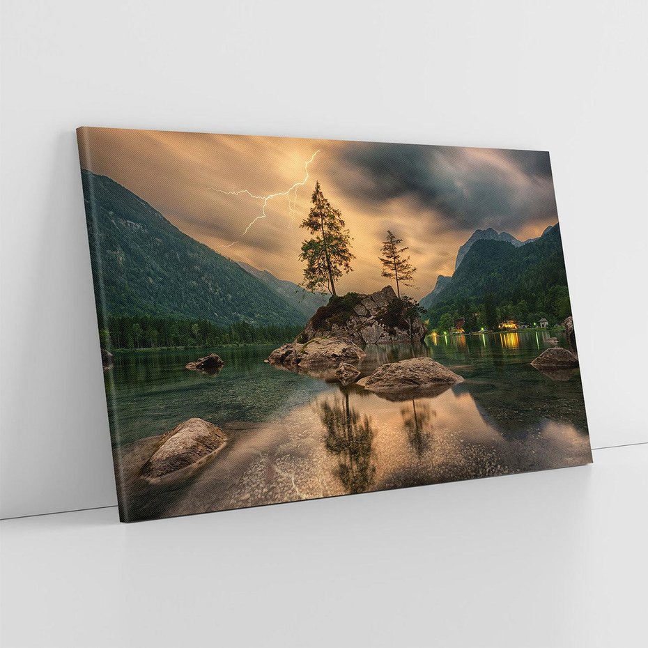 Obraz na płótnie 70x50 - Jezioro Górskie - Spotkanie z Naturą - jezioro, góry