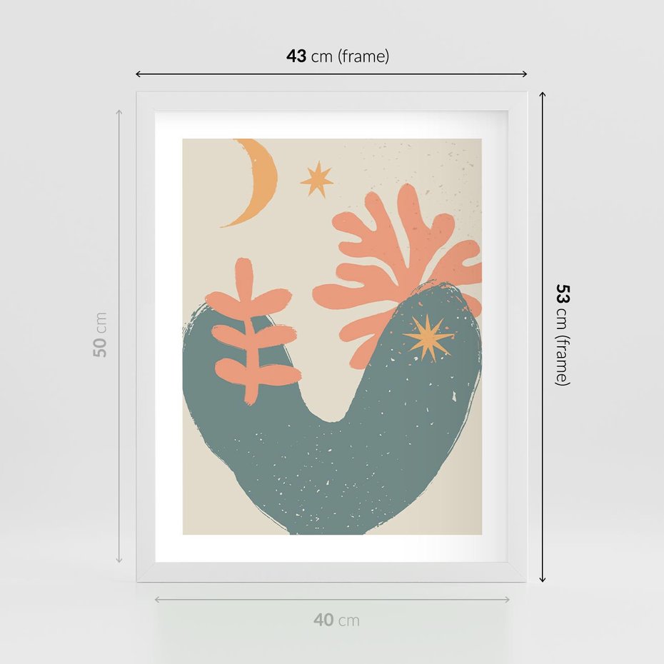 Plakat w ramie 40x50 - Energetyczne Kształty - boho formy, kształty - rama biała