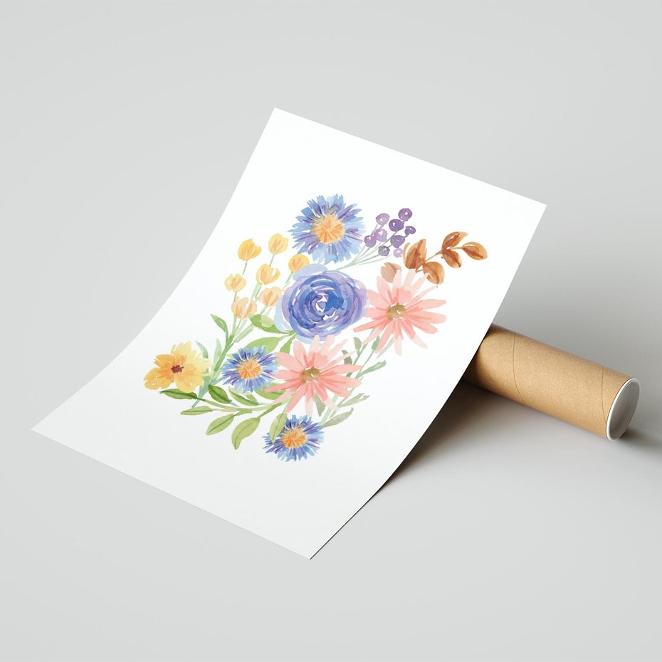 Plakat bez ramy 21x30 - Migocące Widoki Kwiatów - akwarelowe polne kwiaty, minimalistyczny plakat