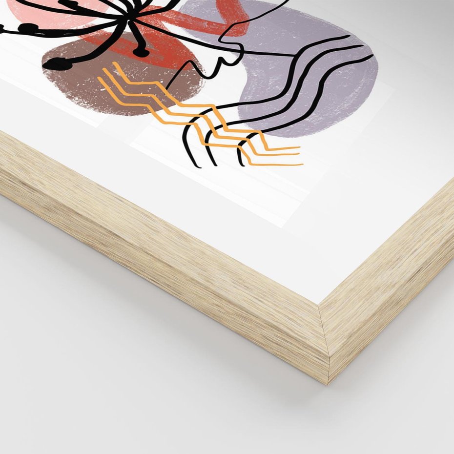 Plakat w ramie 30x40 - Migocące Odsłony - abstrakcyjna sztuka, liść dmuchawiec - rama drewno