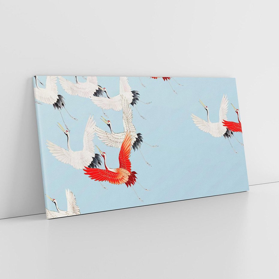 Obraz na płótnie 100x50 - Eteryczne Żurawie - lecące żurawie, orientalna sztuka