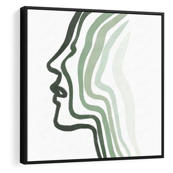 Obraz w ramie 50x50 - Zielony Profil - abstrakcja, zielony portret z profilu - rama czarna