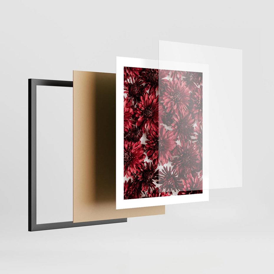 Plakat w ramie 40x50 - Energia Kwiatów - czerwone kwiaty, kompozycja - rama czarna