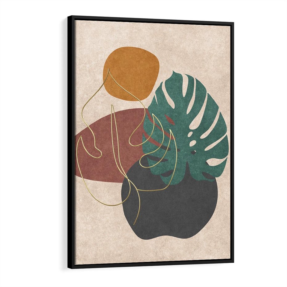 Obraz w ramie 70x100 - Akwarelowa Magia Liści - grafika, styl mid century - rama czarna